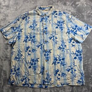 Paradise Collection Button Up Shirt Mens XXL Blue Silk Floral Tropical Stripe